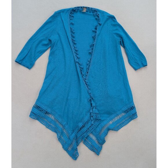 Chico's Sweaters - Chico's Women's Linen Blend Sweater Size 1P MP Turquoise Blue Light Cardigan